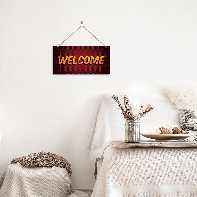 Welcome Sign for Front Door, Front Door Wooden Hanging Sign, Comic Style - Image 6