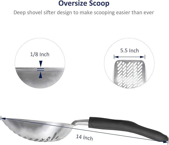 WePet Cat Litter Scoop, Aluminum Alloy Sifter, Kitty Metal Scooper, Deep Shovel - Image 2