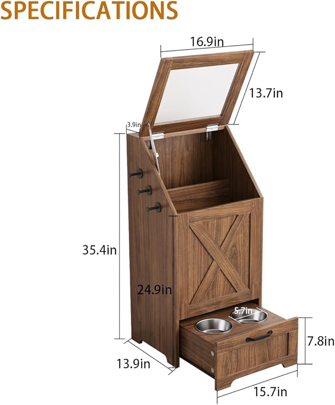 Dog Feeding Station with Storage Cabinet and 2 Elevated Dog Bowls, Hidden Pet - Image 9