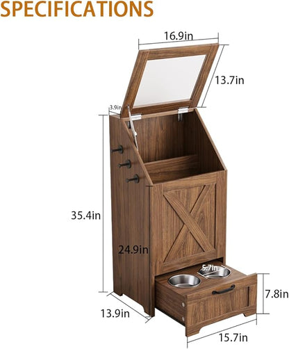 Dog Feeding Station with Storage Cabinet and 2 Elevated Dog Bowls, Hidden Pet - Image 9