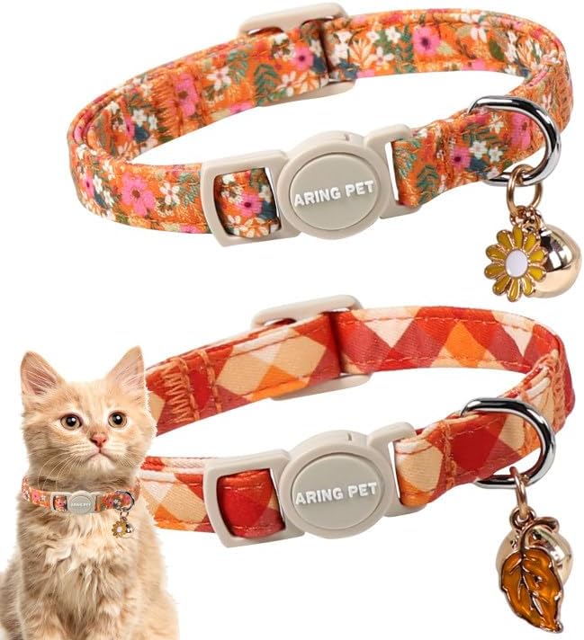 ARING PET 2 Pack Cat Collars, Breakaway Cotton Fall Halloween Kitten Collar by ARINGPET