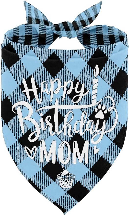 Dog Bandana, Happy Birthday Mom Dog Bandana, Dogs Scarf Classical Plaid Printing by AUII+JO+DESIGN