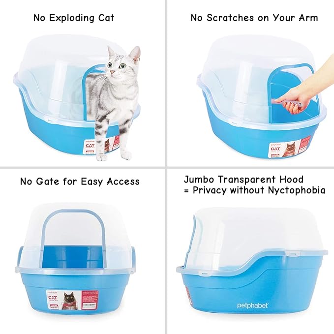 Petphabet Jumbo Hooded Cat Litter Box, Extra Large, Light Blue - Image 6