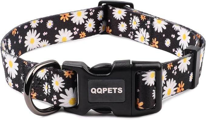QQPETS Adjustable Soft Dog Collar: Print Flower Pink Multicolor Cute Patterns by QQPETS