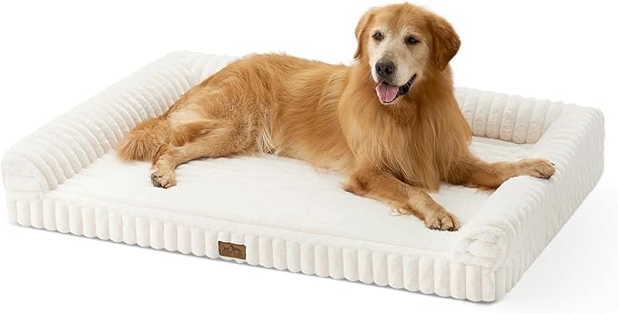 Cute Dog Bed for Extra Large Dogs, Faux Rabbit Fur Orthopedic Foam Dog Bed by COZYKISS