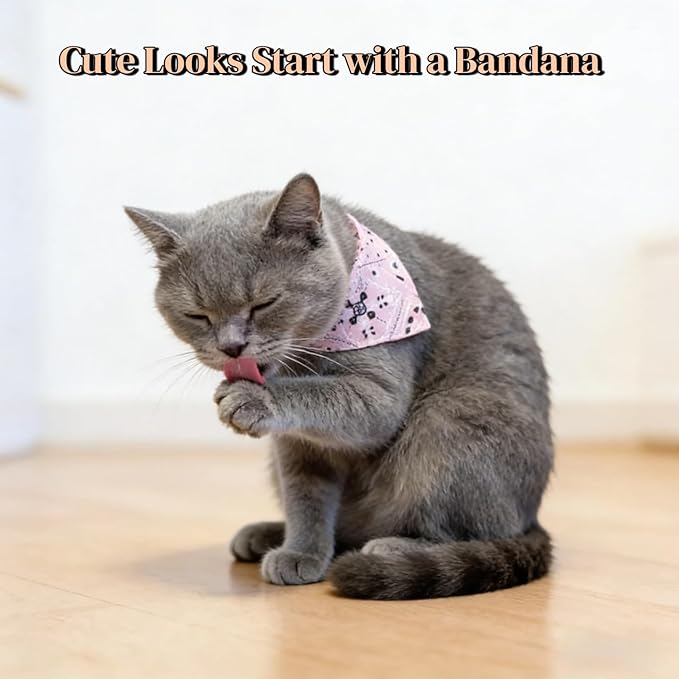 Cat and Puppy Bandana Collar Set, 4 Pack Adjustable Cotton Pet Neck Scarves - Image 3
