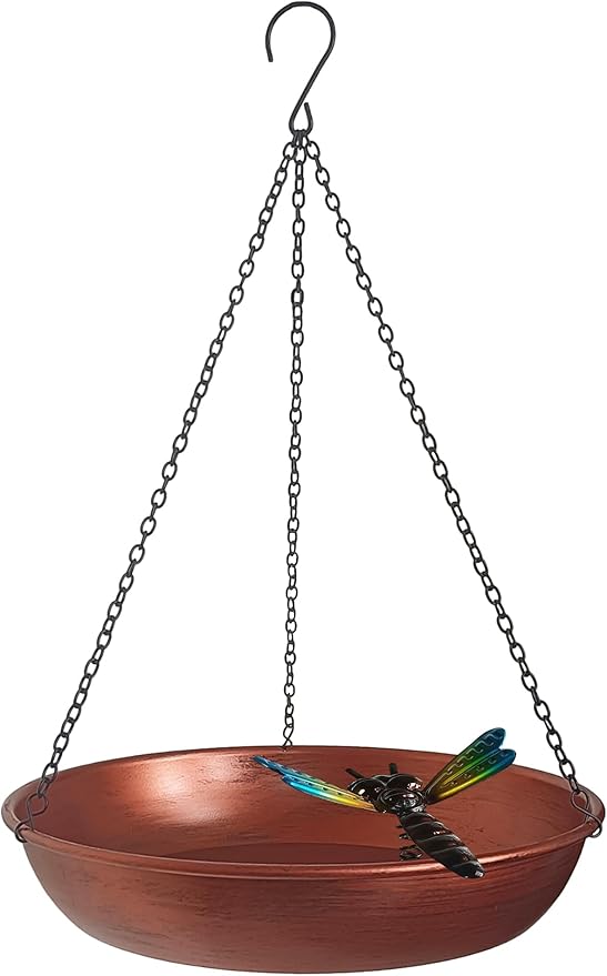 Hanging Birdbath Bird Feeder for Outdoor 11” Antique Copper Cute Small Metal by Keygift