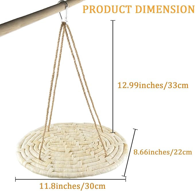 FlidRunest Bird Swing Hammock Bed, Natural Corn Woven Parrot Hammock Swing Mat - Image 5