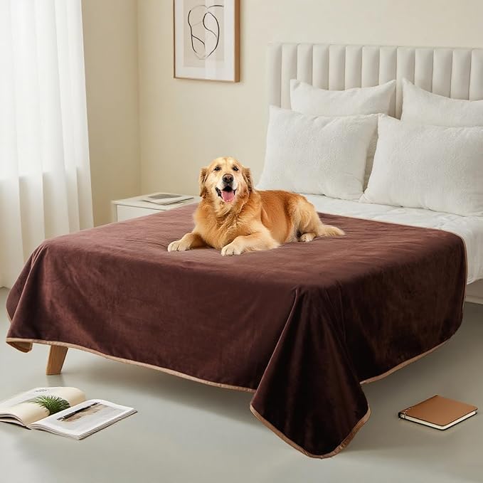 Waterproof Dog Blankets Brown, Soft Fluffy Sofa Car Bed Protector, Reversible - Image 7