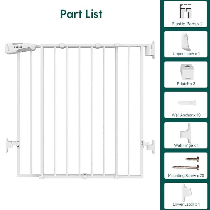 Babelio Baby Gate for Stairs, Kitchen & Doorways, 26-43" W 28" H No Bottom Bar| - Image 7
