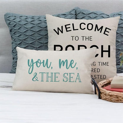 PANDICORN Summer Beach Throw Pillow Covers 12x20 Inch Blue Words You Me and The - Image 7