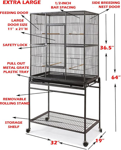 64" Extra Large Tight 1/2-Inch Bar Spacing Wrought Iron Flight Canary Parakeet - Image 2