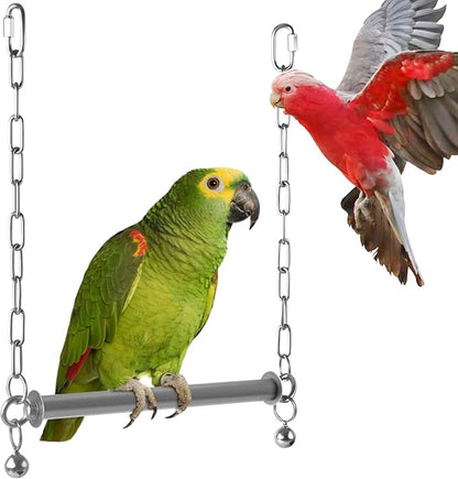 Stainless Steel Large Bird Swing, Hanging Heavy Duty Parrot Swings Perches by DBNESS