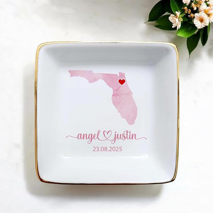 Custom State Location Map Engaged Ring Dish, Ring Holder Dish Engagement Gift - Image 2