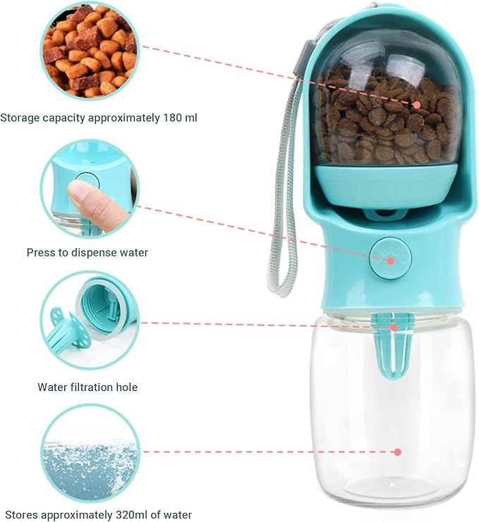 2-in-1 Dog Water Bottle with Food Container - 10oz Leak-Proof Travel Water - Image 5