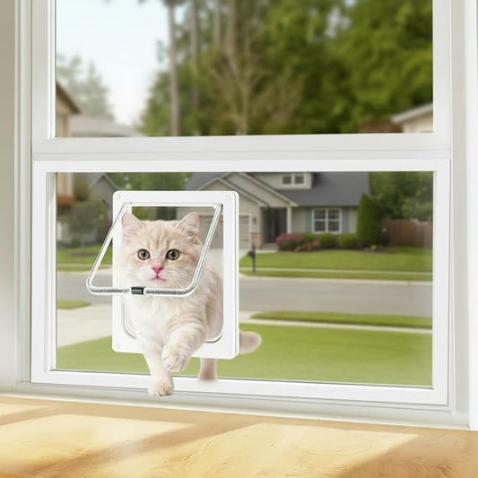 Cat Door for Window, 4 Locking Modes for Safety Cat Window Door, Fits 14"-24" by Yandyn