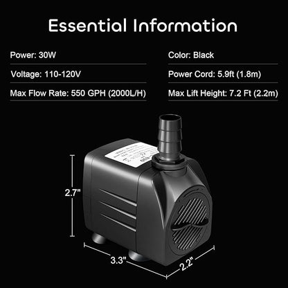 GROWNEER 550GPH Submersible Pump 30W Fountain Water Pump, - Image 6
