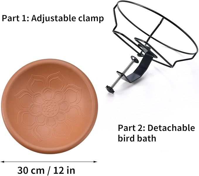 Bird Bath Deck Mounted 12 Inches, Deck Adjustable Steel Clamp 3.5 Inches - Image 5