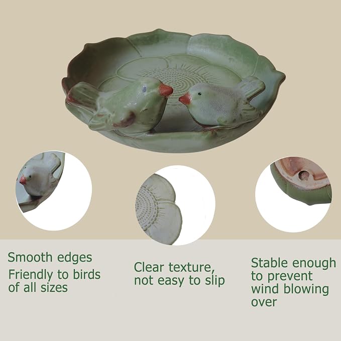 Ceramic Bird Bath for Outside on Ground, 9.45-Inch Birds Bath Bowl Only - Image 7