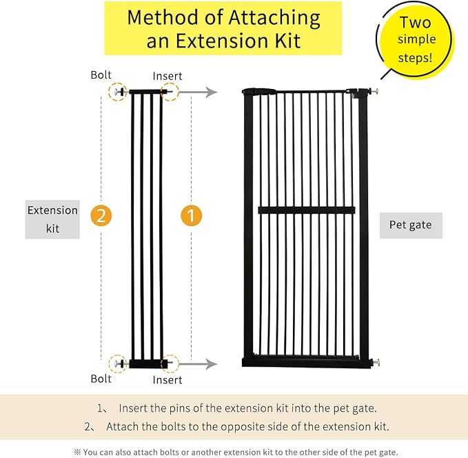 Lumizone Extra Tall Pet Gate 55.12" High Pressure Mounted 8.27" Wide Extension - Image 3