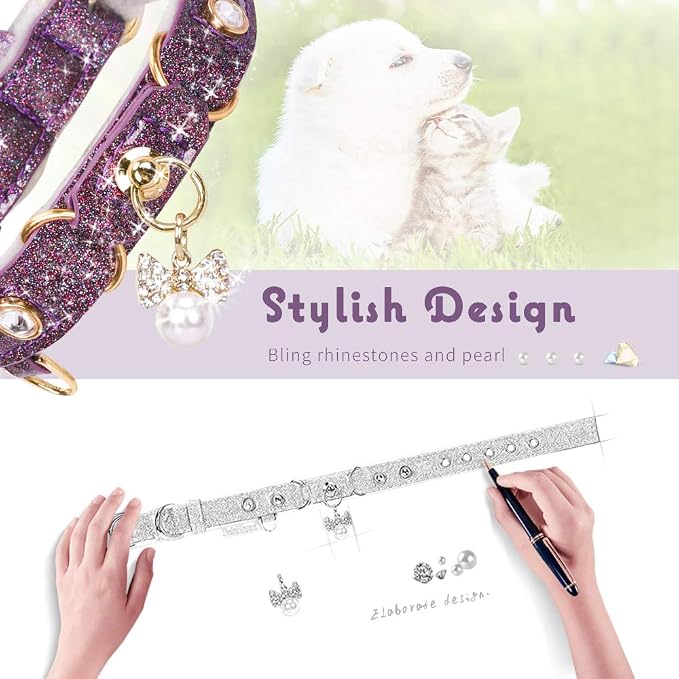 PetsHome Cat Collar, Dog Collar, PU Leather Adjustable Pet Collar - Image 2