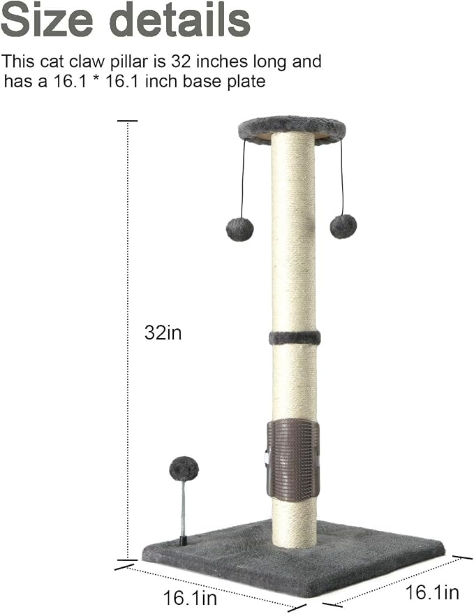 PEEKAB 32" Tall Cat Scratching Post Sisal Scratch Posts, - Image 4
