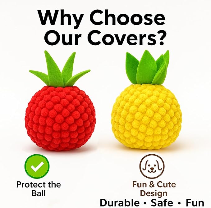 2Pcs Dog Ball Covers – Plush Tomato & Pineapple Sleeves - Image 3