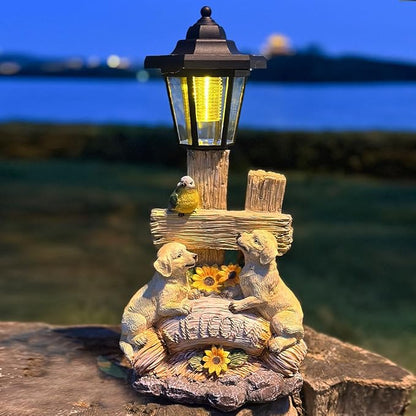 Outside Dog Statue with Solar Lantern, Garden Welcome Sign Dog Solar Figurines - Image 7