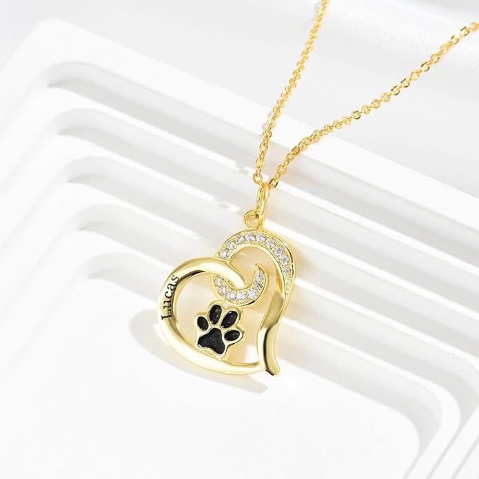 Personalized Cute Dog Cat Paw Name Necklace Forever Love Custom Heart Pendant - Image 4