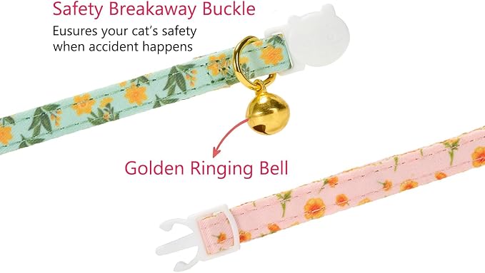 2 Pack Floral Cat Collars with Bow Tie and Bell Adjustable Breakaway Bowtie - Image 4