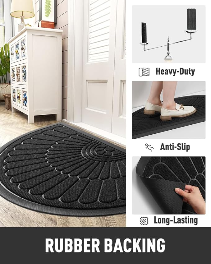 tchdio Door Mat Outdoor Indoor Entrance Doormat-Semicircular Durable Rubber Non - Image 3