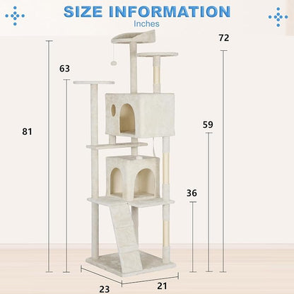 FDW | 81" Cat Tree Tower | Beige | Multi-Level Indoor Activity Center - Image 7