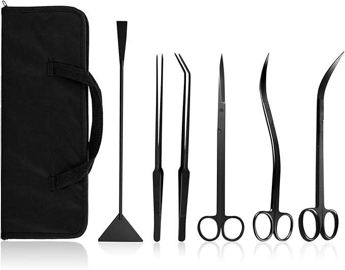 Aquascaping Tools 7 in 1 Kit Aquarium Plant Scissors Tools Set Curved & Waved by KnR+Harmony