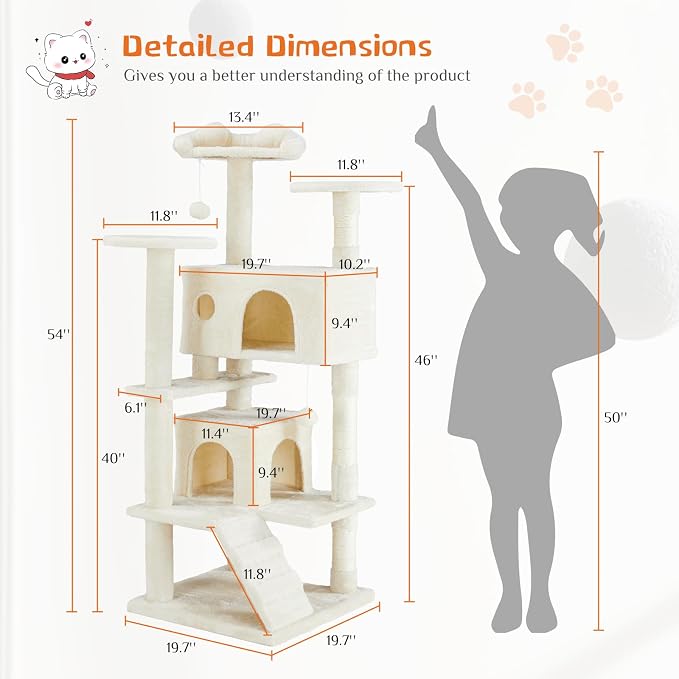 54 Inches Multi-Level Cat Tree Tower, Cat Tree Tower Furniture Activity - Image 2