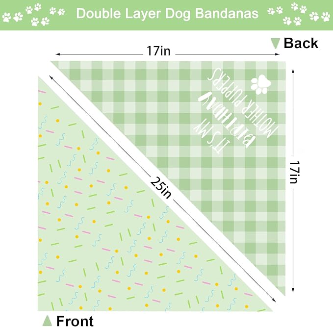 Birthday Dog Bandanas, Double Side All 4 Patterns Reversible Large Pet Bandanas - Image 7