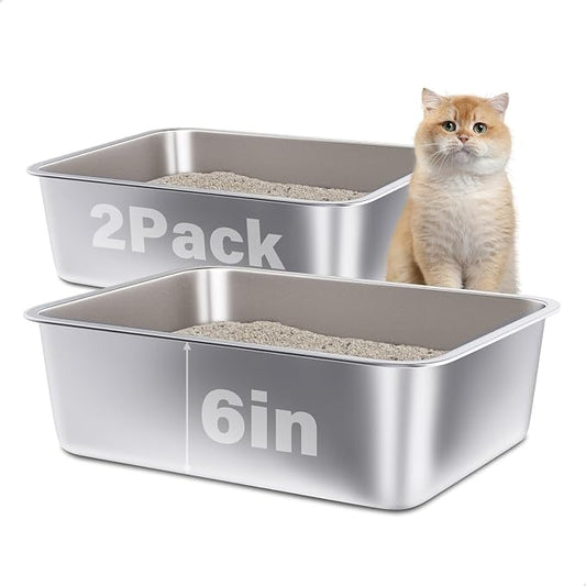 Stainless Steel Litter Box 2 Pack, Metal Litter Box by Futam