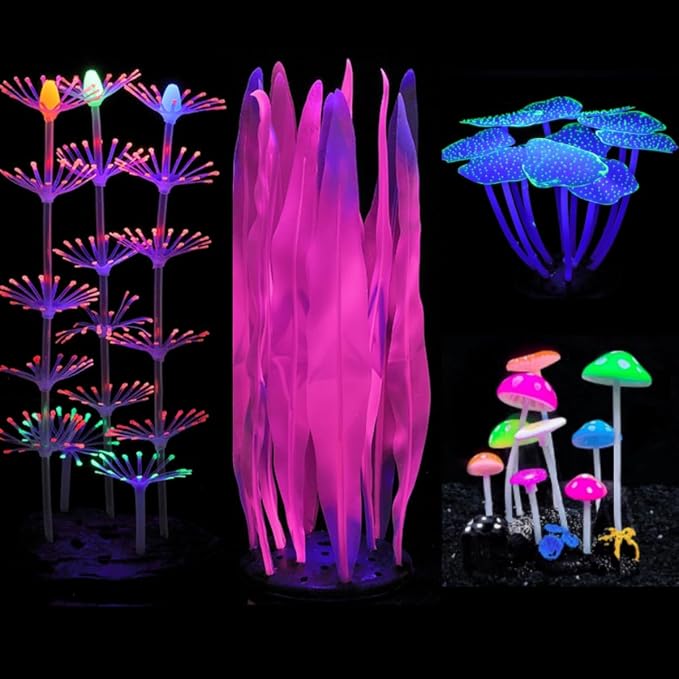 Lpraer 4 Pack Glow Aquarium Decorations Branch Coral Reef Mushroom Seaweed - Image 5
