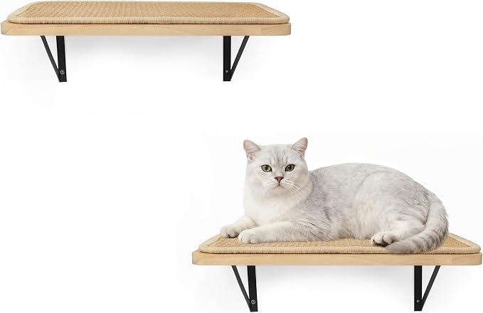 2PCS Cat Wall Shelves with Scratching Mat, 16.6x9.7 Inch Cats Wall Furniture by PELUOMOZ