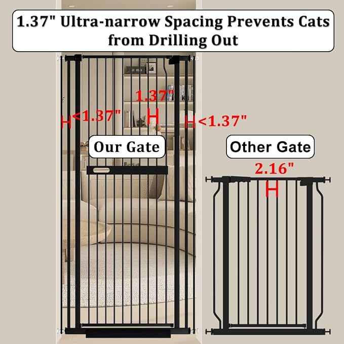 WAOWAO 71" Extra Tall Cat Pet Gate 29.92-37.79" Wide Pressure Mounted Walk - Image 3