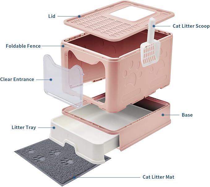 Cat Litter Box with Litter Mat and Scoop, Large Covered Litter Box with Lid - Image 5
