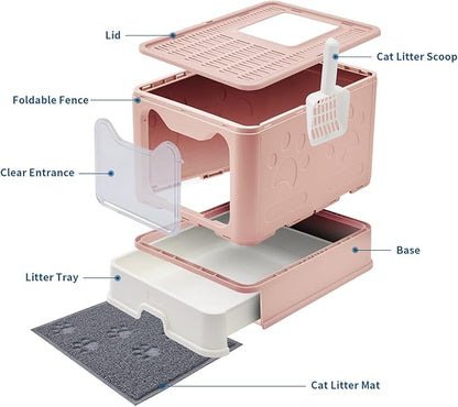 Cat Litter Box with Litter Mat and Scoop, Large Covered Litter Box with Lid - Image 5