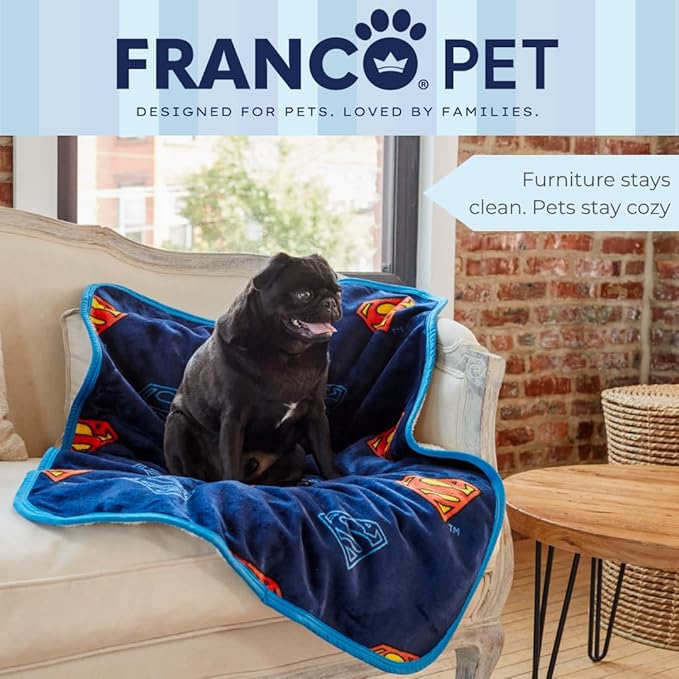 Franco Pet Superman DC Comics Super Soft Cozy Waterproof Sherpa-Backed Blanket - Image 6