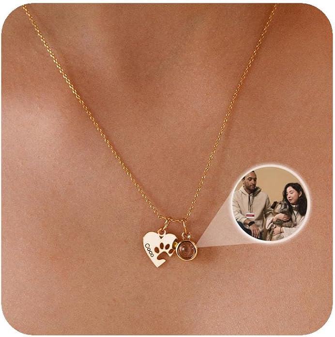 Personalized Cute Dog Cat Paw Name Necklace Forever Love Custom Heart Pendant by RESVIVI