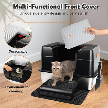 Vivifying Stainless Steel Litter Box, XL Side Entry Extra Large Litter Box - Image 6