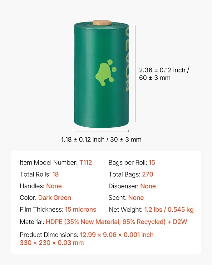 VEVOR Dog Poop Bags, Sturdy & Thick Pet Waste Bags, Biodegradable HDPE Waste - Image 7