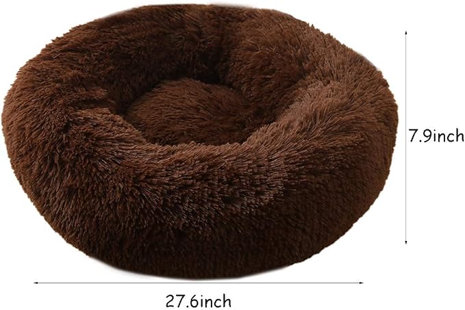 BODISEINT Faux Fur Dog Bed, Shag Round Anti-Anxiety Pet Calming Doughnut Cuddler - Image 3