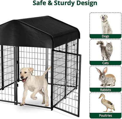 Dog Kennel Outside with Roof, Heavty Duty Welded Dog Crate Playpen with - Image 4