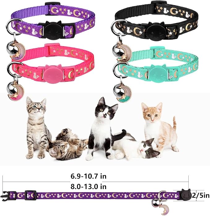 4PCS Cat Collar with Bells, Breakaway Cat Collars, Moons Stars Cute Kitty - Image 5