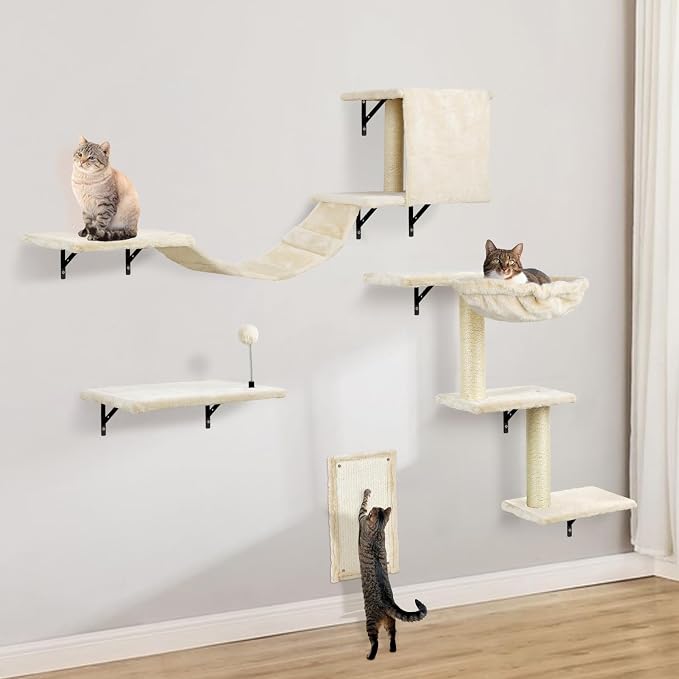 Cat Wall Shelves, Space-Saving Wall-Mounted Cat Climber Set by SLFYFC