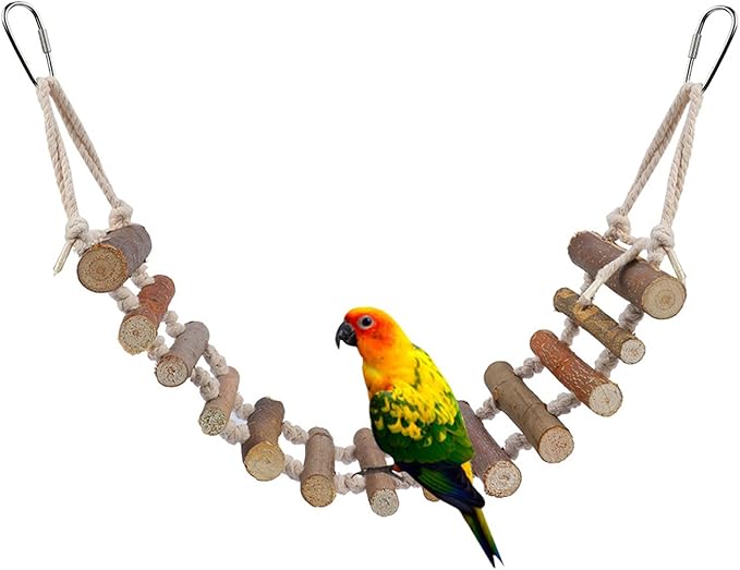 Joyzan Rope Ladder Bird Toy, Wood Stairs Climbing Activity Attachment Natural by Joyzan